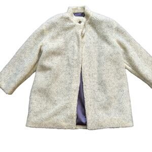 Vintage Faux Fur Sherpa Teddy Jacket Cream Handmade Open Front Mob Wife